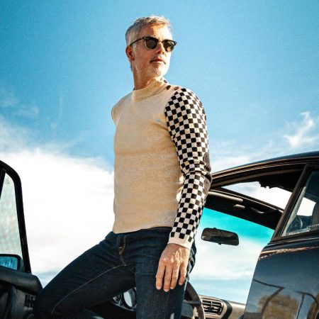 Pull Chill en mérinos sable / damier noir