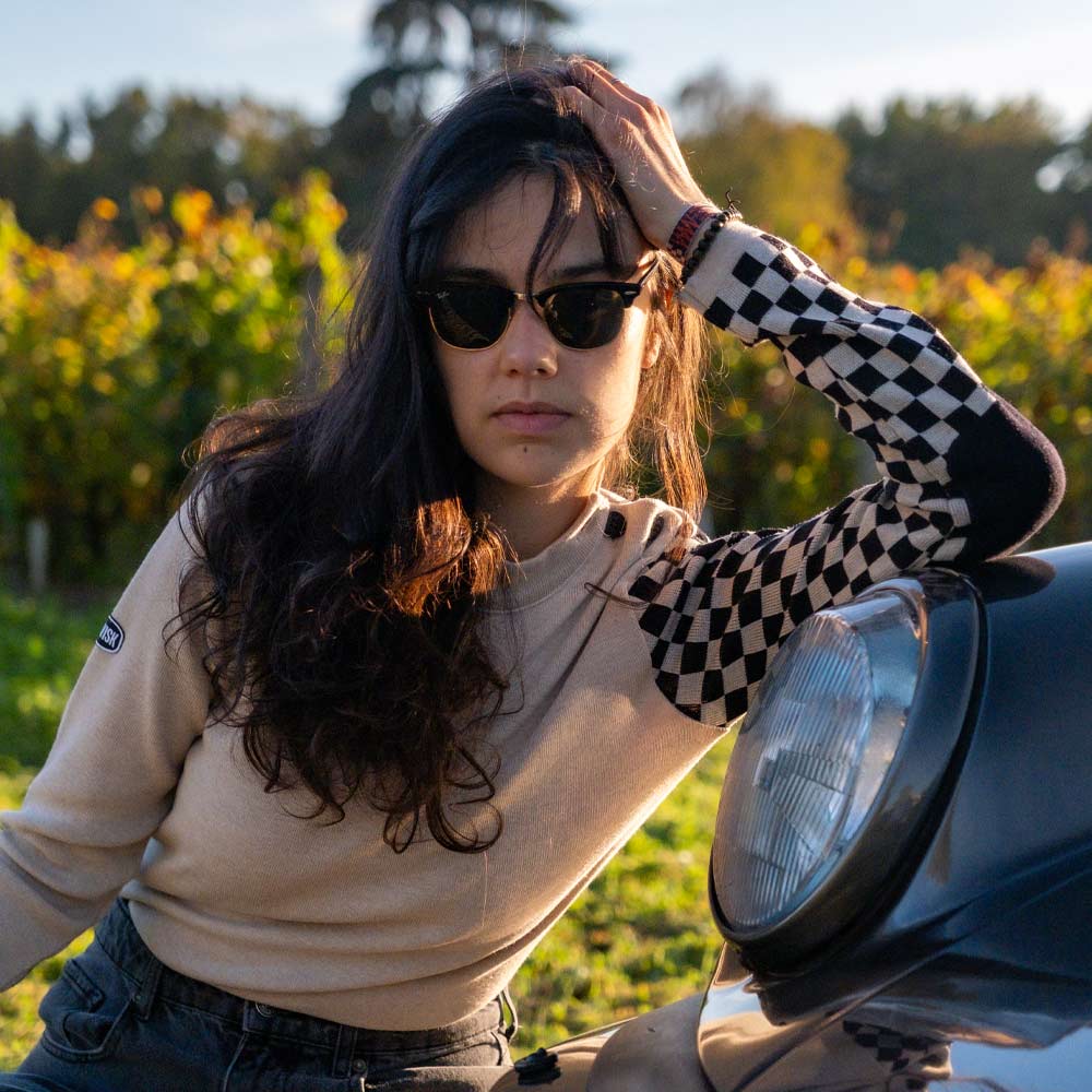 Pull Chill en mérinos sable / damier noir – Image 2